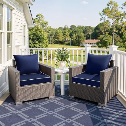 MIULEE Navy Outdoor Seat Cushion 24x24 Inch Waterproof Cushion | Deep Seat and Back Cushion for Patio Furniture Chair Sofa Couch, Fade Resistant, Handle and Adjustable Straps