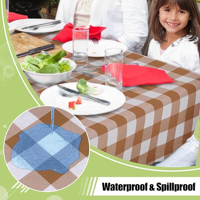 Smiry Picnic Table Cloth, Vinyl Tablecloths with Flannel Backing, 54"x78" | Waterproof Rectangle Table Cloth, Wipeable Buffalo Plaid Table Cover for Indoor and Outdoor (Brown & White)