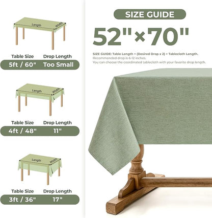 Decorelia Table Cloth for Rectangle Dining Table, 52 x70 Inch, Sage Green | Faux Linen Texture Waterproof Farmhouse Washable Rectangular Tablecloth Cover for Birthday, Party, Picnics, Outdoor Decor