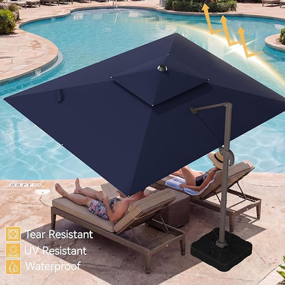 10x13 FT Patio Umbrella with Base, Large Cantilever Rectangular Double Top Heavy Duty Offset Umbrellas with 361° Rotation, Outdoor shade for Garden Deck Pool Patio, Navy