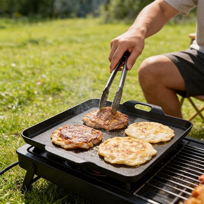 Cast Iron Square Griddle Pan, 13" x 11.5" Flat Top Griddle Plate, 11.5" Cooking Surface for Gas Stove, Camp Stove and Grill