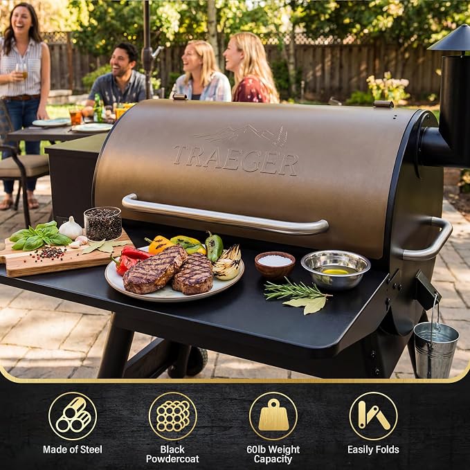 Uniflasy Grill Shelf Accessories for Traeger Pro 34, 37" x 12" Folding Front Shelf for Traeger Pro 34, Texas Elite 34 & Century 885 Pellet Grills, BAC363 Heavy-Duty