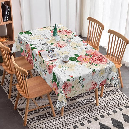 Modern Flowers Rectangular Tablecloth 52x70 Inch Vintage Style French Flower Seasonal Wrinkle Free Polyester Wedding Birthday Oblong Table Cover for Dining Table Farmhouse Kitchen