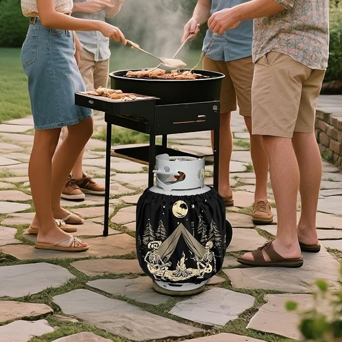Propane Tank Covers 20lb Protective Propane Tank Blanket for Grill, Travel Trailer RV, and Outdoor Use Windproof Weatherproof Gas Cover Skull Camping