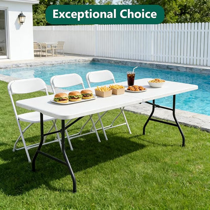 2 Pack 6ft Folding Table, Foldable Picnic Table Portable Table for Indoor Outdoor Use Heavy Duty Plastic Table Camping Table with Carry Handle for Party, BBQ, White