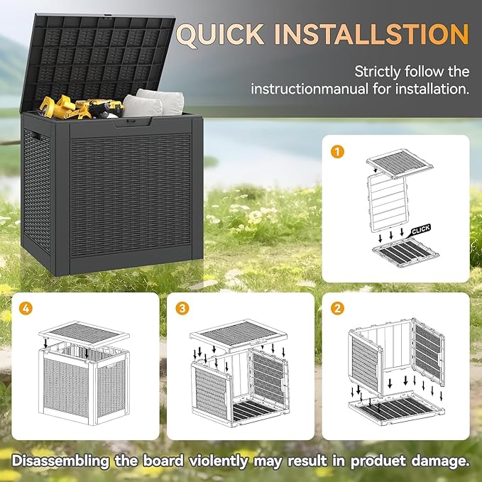 31 Gallon Outdoor Storage Box, Resin Deck Boxes Outdoor Waterproof for Patio Storage, Outdoor Cushions, Garden Tools, Package Delivery, Lockable Outside Storage Bin (Rattan Black-2 Pack)
