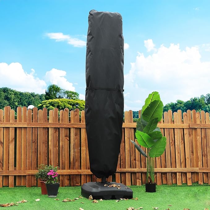 Patio Umbrella Cover for 13'-15' Double-Sided Umbrella, Upgraded 600D Heavy Duty Outdoor Umbrella Covers with Support Pole and Zipper