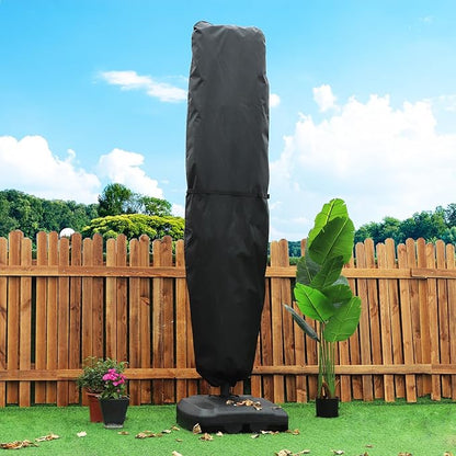 Patio Umbrella Cover for 13'-15' Double-Sided Umbrella, Upgraded 600D Heavy Duty Outdoor Umbrella Covers with Support Pole and Zipper