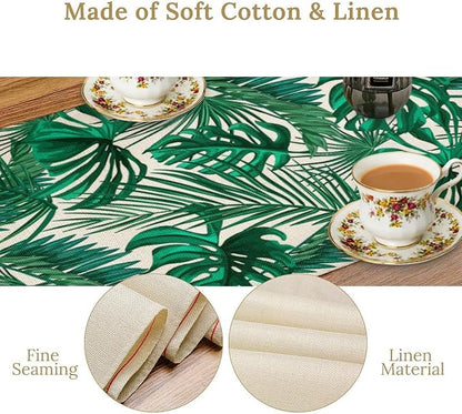 Tropical Leaves Table Runner Jungle Green Plam Tree Leave Retro Boho Hawaii Botanical Plant Spring Seasonal Dinner Runner for Home Farmhouse Kitchen Dining Holiday Party 13x60in