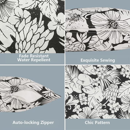 LVTXIII 2 Pack Outdoor Pillow Covers ONLY 18x18 Inch, Water-Repellent Square Decorative Cushion Covers for Patio Furniture, Garden, Sofa, Noir Floral
