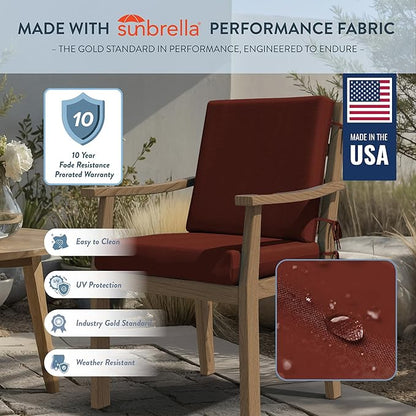 California Umbrella Outdoor Dining Chair, Patio Seat Cushion, 20 x 40 Inch, Premium Outdoor Memory Foam, Fade Resistant Sunbrella Fabric, Fabric Ties,Terracotta