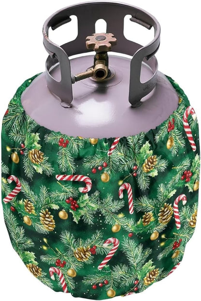 Xmas Tree Propane Tank Cover 20lb Christmas Gas Tank Cylinder Cover for All Season Heavy Duty RV Gas Cylinder Protector for Outdoor Gift for Holiday