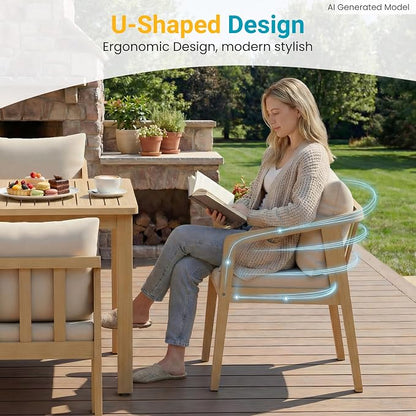Wisteria Lane 6-Pieces Acacia Patio Table and Chairs Set for 6, Outdoor Dining Set with Umbrella Hole Table, Modern Patio Table Set with Cushion, Patio Furniture Set for Backyard Deck Garden Porch
