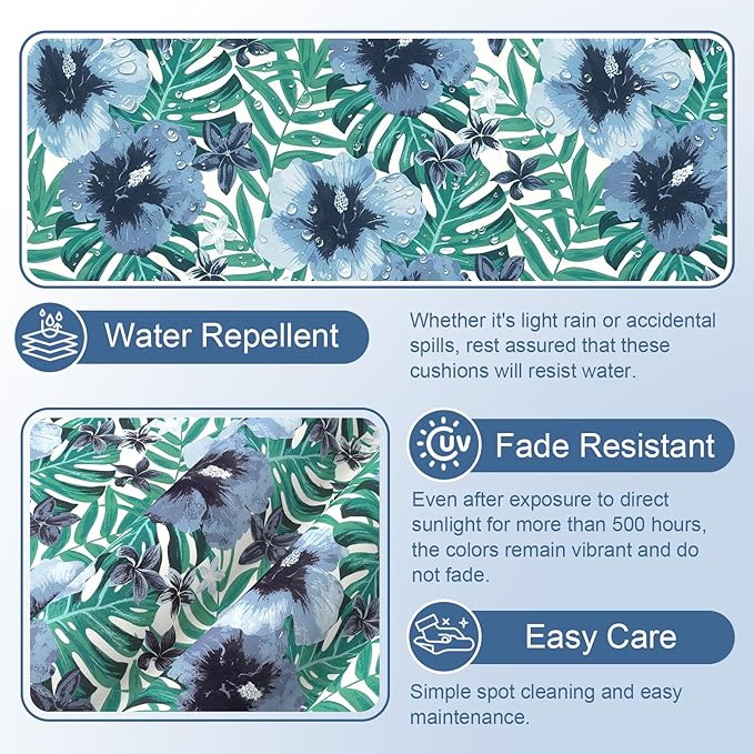 LVTXIII Outdoor Chaise Lounge Cushion 72x21x3 Inch, Water-Repellent Patio Seat Cushion with Ties & Hidden Zipper, Thick Foam Pad for Lawn Chair, Poolside, Patio Furniture, Blue Salmone Tropical