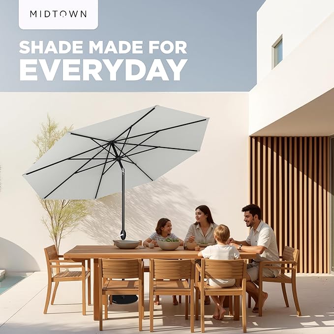 Midtown Umbrellas 10-Year-No-Fade - 8 Ft - UV Proof Off White Polyester Fabric - Umbrella Outdoor Patio, Auto-Tilt Aluminum Frame Patio Umbrella for Garden, Pool & Deck - Black Pole