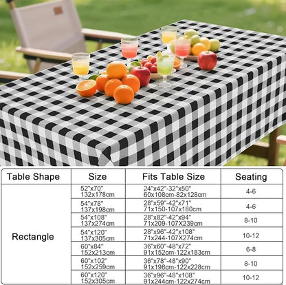 Smiry Oval Table Cloth, Vinyl Tablecloths with Flannel Backing, 60"x84" | Waterproof Picnic Table Cloth, Wipeable Buffalo Plaid Table Cover for Indoor and Outdoor (Black & White)