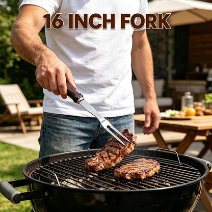 Grilling Accessories - 16 Inch BBQ Accessories Grill Gifts for Men, Barbecue Grilling Tools Utensils Set with Spatula, Fork, Brush, Tongs, Thermometer