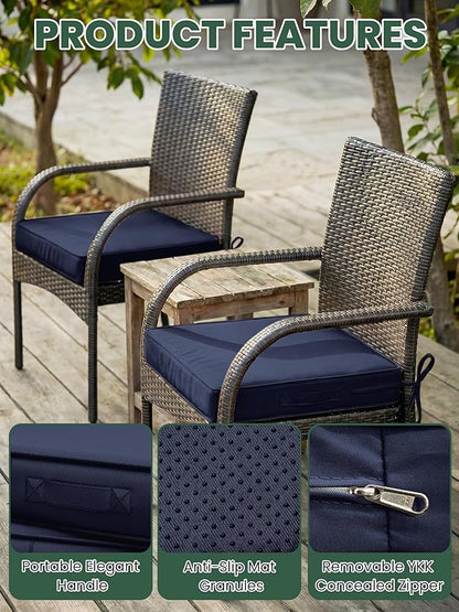 Outdoor Chair Cushion 22 x 22 x 4 Inches Patio Furniture Outdoor Waterproof Seat Cushion, Patio Chair Cushion with Handles and Ties, Square Dining Chair Cushion Set of 6, Navy Blue
