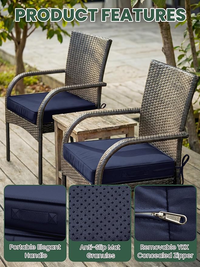 Outdoor Chair Cushion 19 x 19 x 4 Inches Patio Furniture Outdoor Waterproof Seat Cushion, Patio Chair Cushion with Handles and Ties, Square Dining Chair Cushion Set of 4, Navy Blue