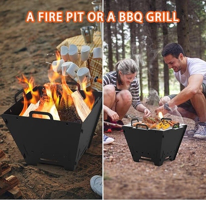 2 IN 1 BBQ Charcoal Grill & Fire Pit,15" Detachable Fire Pit, Portable Yakitori Hibachi Grill, Barbecue Stove for Camping Picnic Patio Backyard Tailgating, GS356