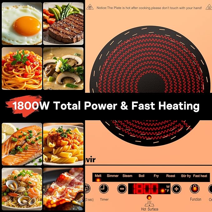 Single Burner Electric Cooktop, One Burner Ceramic Stove 1800W, Portable Electric Cooktop with Touch Control, Child Safety Lock, 4 Hour Timer, Overheat Protection, 110V-120V Plug in, Orange