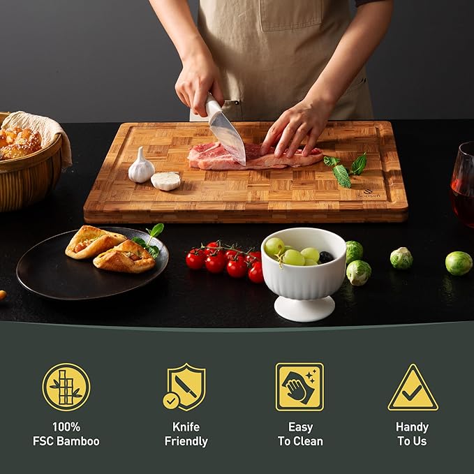 XXX Large Bamboo Cutting Board with Non Slip Feet and Over Sink Butcher Block Chopping Board Nice Solid Thick Wooden Juice Groove Huge Big XXl xlarge Best Hardwood Kitchen Counter Organic