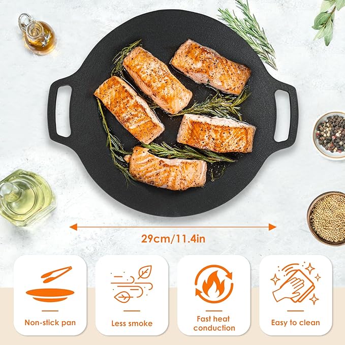 Korean Grill Pan,Round Premium BBQ Grill Pan,Non-stick Griddle Plate for Gas Stove Indoor Outdoor Camping Party(29cm)