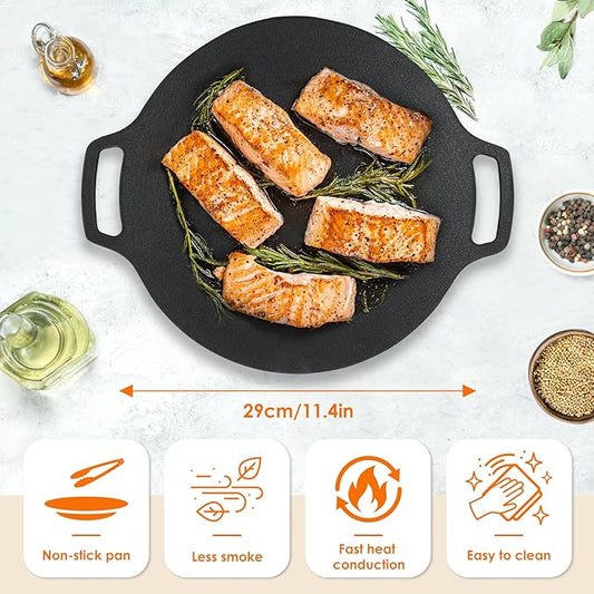 Korean Grill Pan,Round Premium BBQ Grill Pan,Non-stick Griddle Plate for Gas Stove Indoor Outdoor Camping Party(29cm)