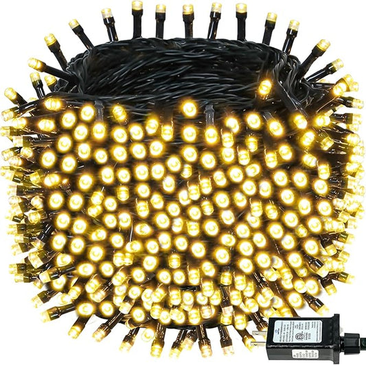 BHCLIGHT Extra-Long 165FT 500LED Christmas String Lights Outdoor/Indoor, Timer & Memory & 13 Modes, Warm White Christmas Lights Waterproof Green Wire Tree Lights for Xmas Holiday Party