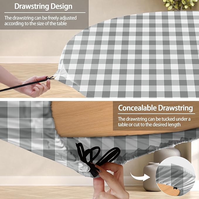 opstellen Fitted Round Tablecloth Wipe Clean Table Cloth Vinyl Inside Outside Circle Cover for 36-44" Tables Dining Kitchen Family Festival Items Gifts Summer Fall Patio Picnic Camp Garden Essential