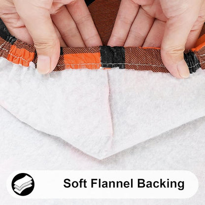 Smiry Rectangle Picnic Table Cloth, Elastic Waterproof Fitted Vinyl Tablecloths, Flannel Backed Buffalo Plaid Table Covers for Dining, Camping, Outdoor (Black and Orange, 30" x 48")