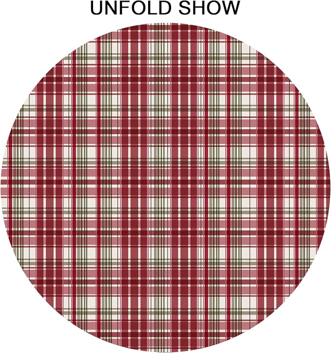 Sweetshow Xmas Checkered Table Cloth Round 70 Inch Polyester Table Cover | Red Green Buffalo Plaid Table Cloth Round Winter Xmas Tablecloth Washable Stain and Wrinkle Table Cover for Dining Picnic