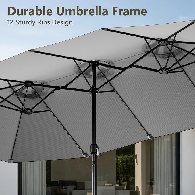 15FT Patio Umbrella, Double-Sided Outdoor Umbrella with base included, Large Standing Umbrella with Crank Handle & Ventilation, Rectangular patio umbrella for Pool, Backyard, Deck, Lawn & Beach