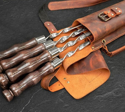 Outdoor Grill Barbeque Grill Accessories - Grill Skewers Set with Case - Premium Barbecue Tool Sets Grilling Supplies - Outdoor Grilling Accessories BBQ Supplies - Set Asgard Light Brown