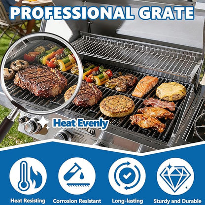 SafBbcue 97888 Cooking Grates for Monument Grill Replacemnt Parts 24367 24633 13892 17842 35633 41847NG, Cast Iron Grids for Monument 35633R 35633B D405 D425 4-Burner Grill Accessories