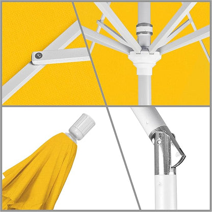 California Umbrella 9' Round Aluminum Market Umbrella, Crank Lift, Collar Tilt, White Pole, Lemon Olefin