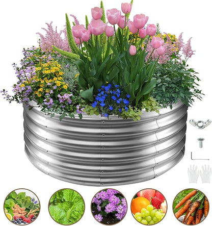 Camp Fire Ring Pit, Large Round Galvanized Steel Fire Pit, Heavy Duty Steel Fire Pit for Backyard, Camping, Bonfire (3.3x3.3x1.5 FT)