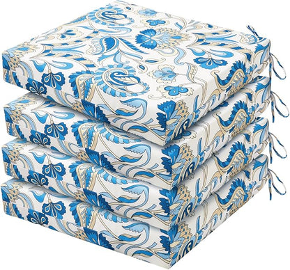 HARBOREST Outdoor Chair Cushions Set of 4, Water Resistant Patio Chair Cushions with Ties, Square Corner Outdoor Seat Cushions for Patio Furniture, 18.5"x16"x3", Blue Butterfly