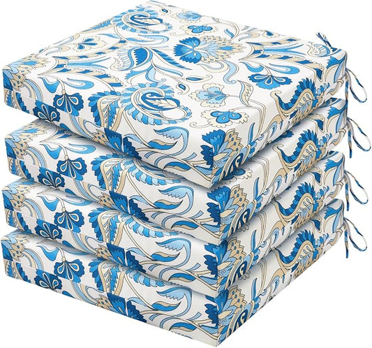 HARBOREST Outdoor Chair Cushions Set of 4, Water Resistant Patio Chair Cushions with Ties, Square Corner Outdoor Seat Cushions for Patio Furniture, 18.5"x16"x3", Blue Butterfly
