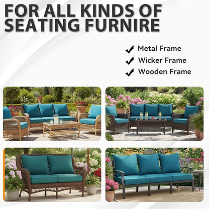 Luxury Outdoor Cushions Set 24 x 22 Inch, 5" Thick Olefin Patio Furniture Cushions, 30D Sponge Filling Fade Waterproof Fade Resistant with Removable Covers and Lumbar Pillow Aspen Malachite