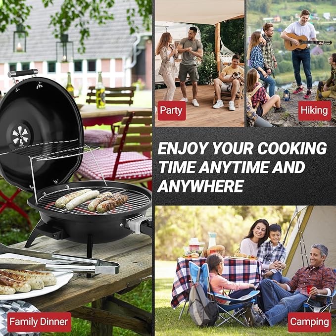 ROVSUN 1600W Vertical Electric Grill with Lid, Red 304 Stainless Steel Grill w/Detachable Pull-out Drip Tray, Double Layer Design, Portable & Removable, for Indoor and Outdoor Use (Black Tabletop)