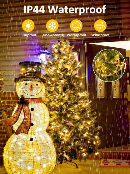 Smart String Lights With Voice Control Indoor Outdoor, Clear Wire 66Ft 200 LED Christmas Lights, Dimmable 12Modes Twinkle Fairy String Light Waterproof for Xmas Tree Wedding Party Bedroom (Warm White)