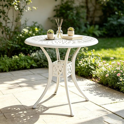 30.31" Outdoor Patio Dining Table, Cast Aluminum Bistro Table, Patio Furniture Set with 2.36" Umbrella Hole for Balcony Lawn Garden Backyard