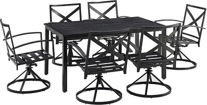 Crosley Furniture Kaplan 7-Piece Outdoor Dining Set for 6, Patio Table and Chairs for Backyard, Deck, Oiled Bronze with Mist Cushions