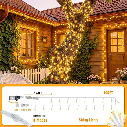 100+16.4FT Warm White LED Fairy Lights, Connectable Clear Wire String Lights with Timer,Waterproof Light Strand for Christmas Tree, Bedroom, Patio, Wedding, Party, Indoor Outdoor Decor