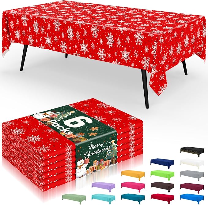 Smiry Disposable Table Cloth - 6 Pack, 54 x 108 Inch Waterproof Rectangle Tablecloths for Parties, Decorative Plastic Table Cover, Leakproof & Sturdy, Red & White