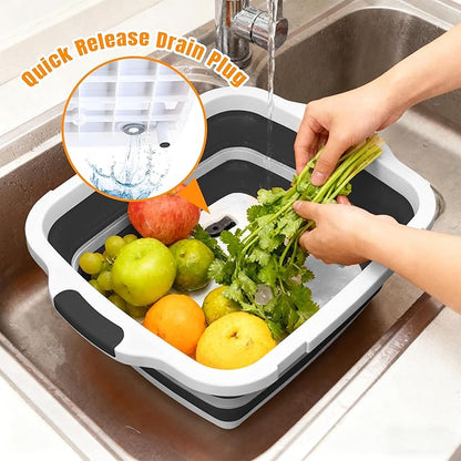 BBQ Prep Tub with Lid and Cutting Board - Collapsible Barbecue Tool Set for Marinating, Grilling, BBQ Prep Station for Outdoor Cooking, Camping Kitchen Accessories & Barbecue Utensils, X-Large Black