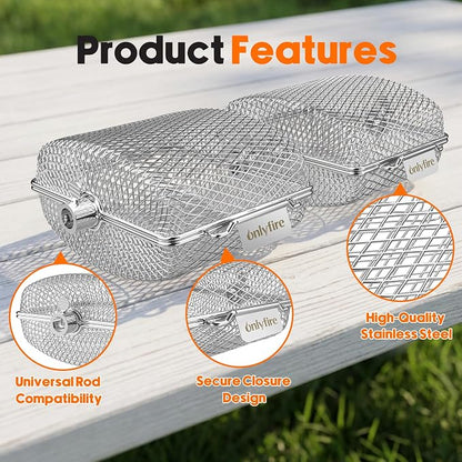 onlyfire Stainless Steel Rotisserie Basket Kit for Any Gas Grill, Cooking Various Foods at the Same Time, Set of 2