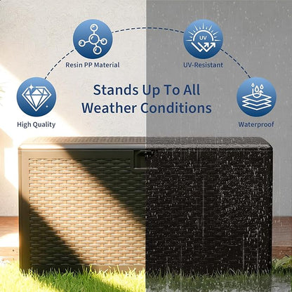 73 Gallon Blow-Molded Outdoor Storage Box, Lockable Storage Chest, Waterproof & UV-Resistant Storage Bin for Patio Cushions, Garden Tools & Pool Accessories, Outdoor Toy Storage Bench, Brown