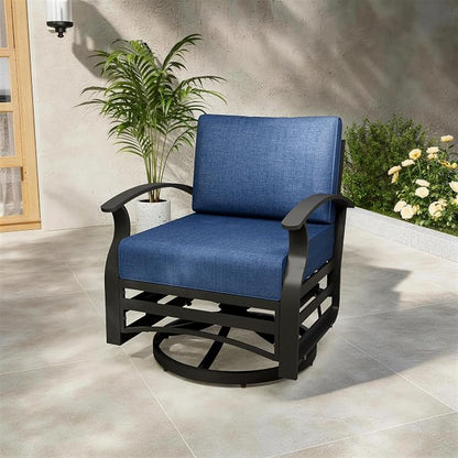 ALAUML Aluminum Outdoor Swivel Chairs High-Back Metal Swivel Rocking Chairs for Patios, Porches, Backyards, and Gardens—DarkBlue